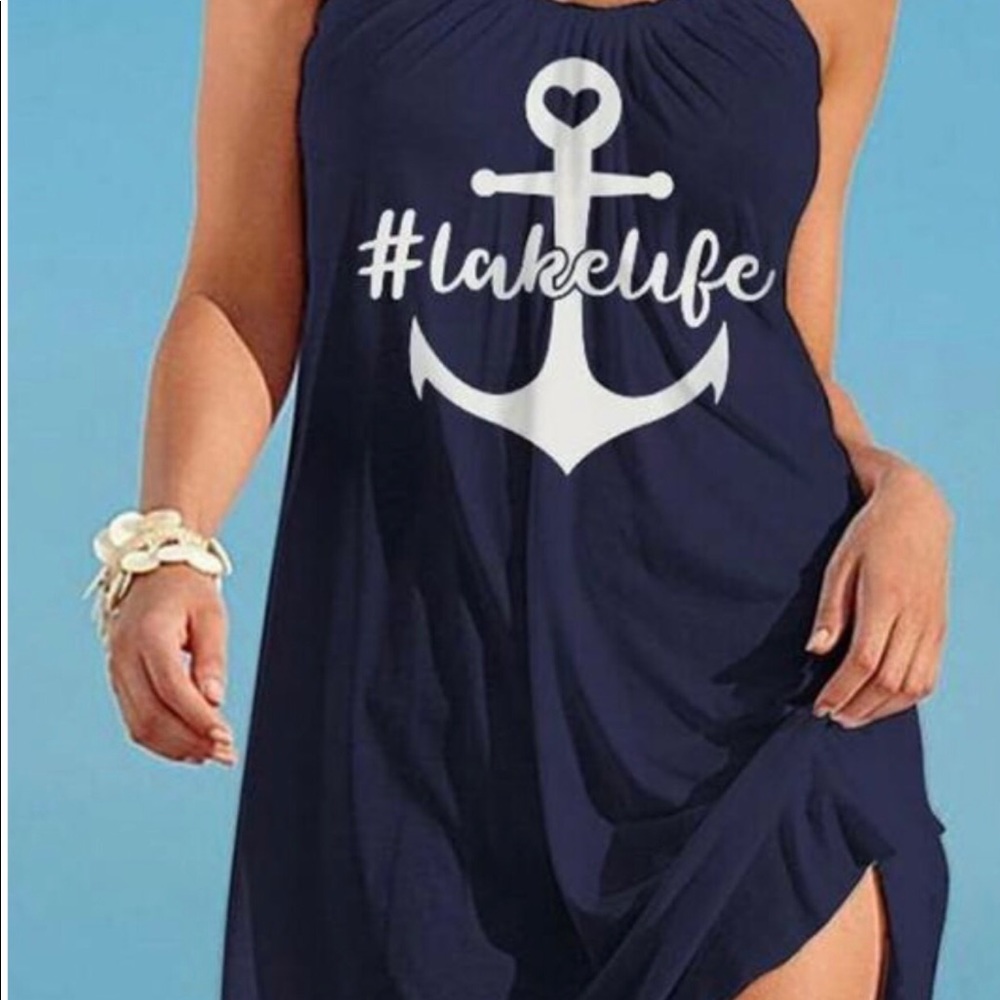 ANCHOR LIFE PRINT CASUAL SLEEVELESS BEACH DRESS M/L